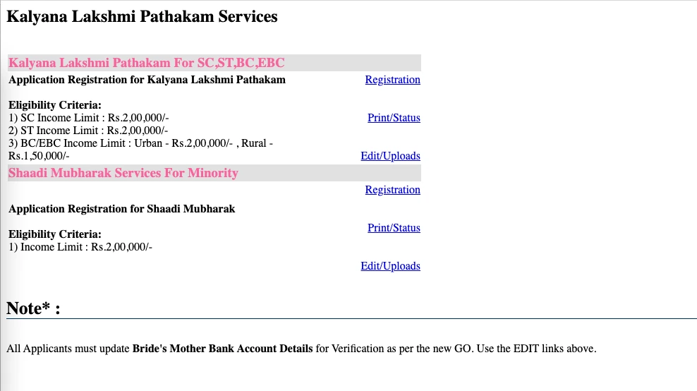 Kalyana Lakshmi Pathakam Services