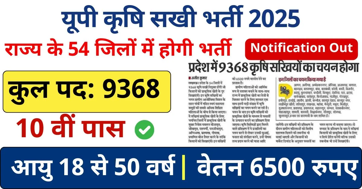 UP Krishi Sakhi Vacancy 2025